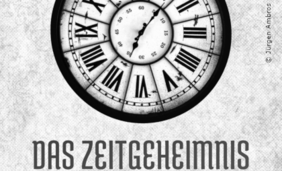 Grafik mit einer Uhr und dem Text "Das Zeitgeheimnis"