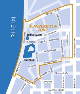 Das Glasverbot gilt für den Kern der Altstadt an Altweiber sowie Karnevalssonntag bis Veilchendienstag. An insgesamt 16 Zugangspunkten zur Altstadt erfolgen Kontrollen