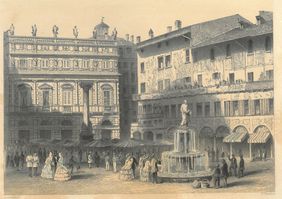 Piazza d’Erbe in Verona. Leipzig, um 1850 (Bild: Heinrich-Heine-Institut)
