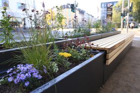 Im Zuge des Baus der Mobilitätsstation wurde auch der zugehörige Platz an der Schloßstraße durch Begrünung aufgewertet. Foto: Ingo Lammert