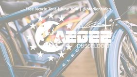 Das Logo des AEGEE, im Hintergrund ein Fahrrad